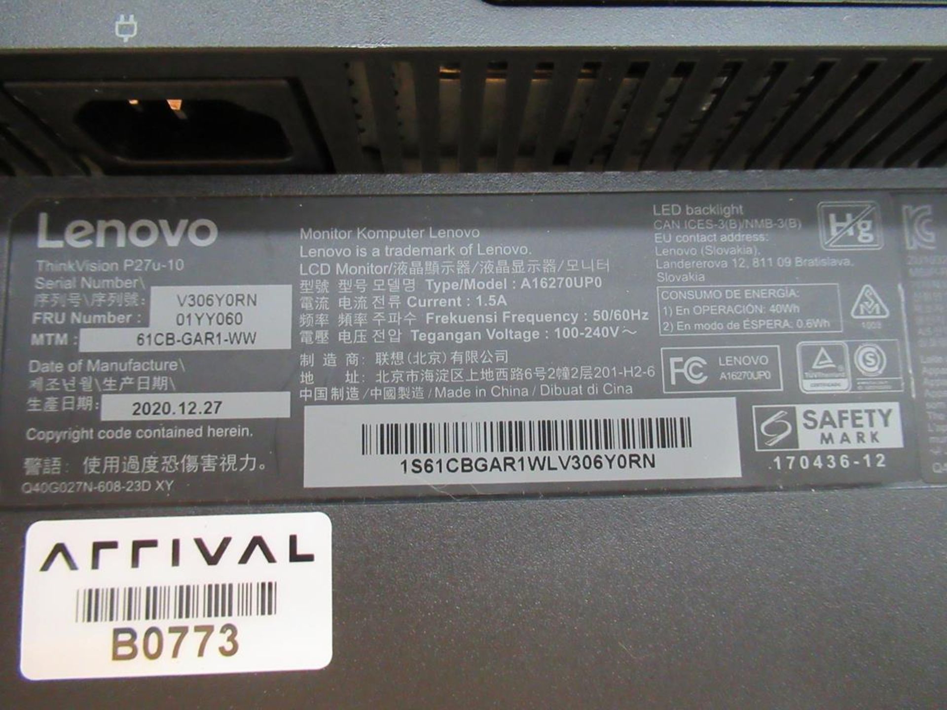 9x (no.) Lenovo, Thinkvision T27P LCD monitor - Image 5 of 15