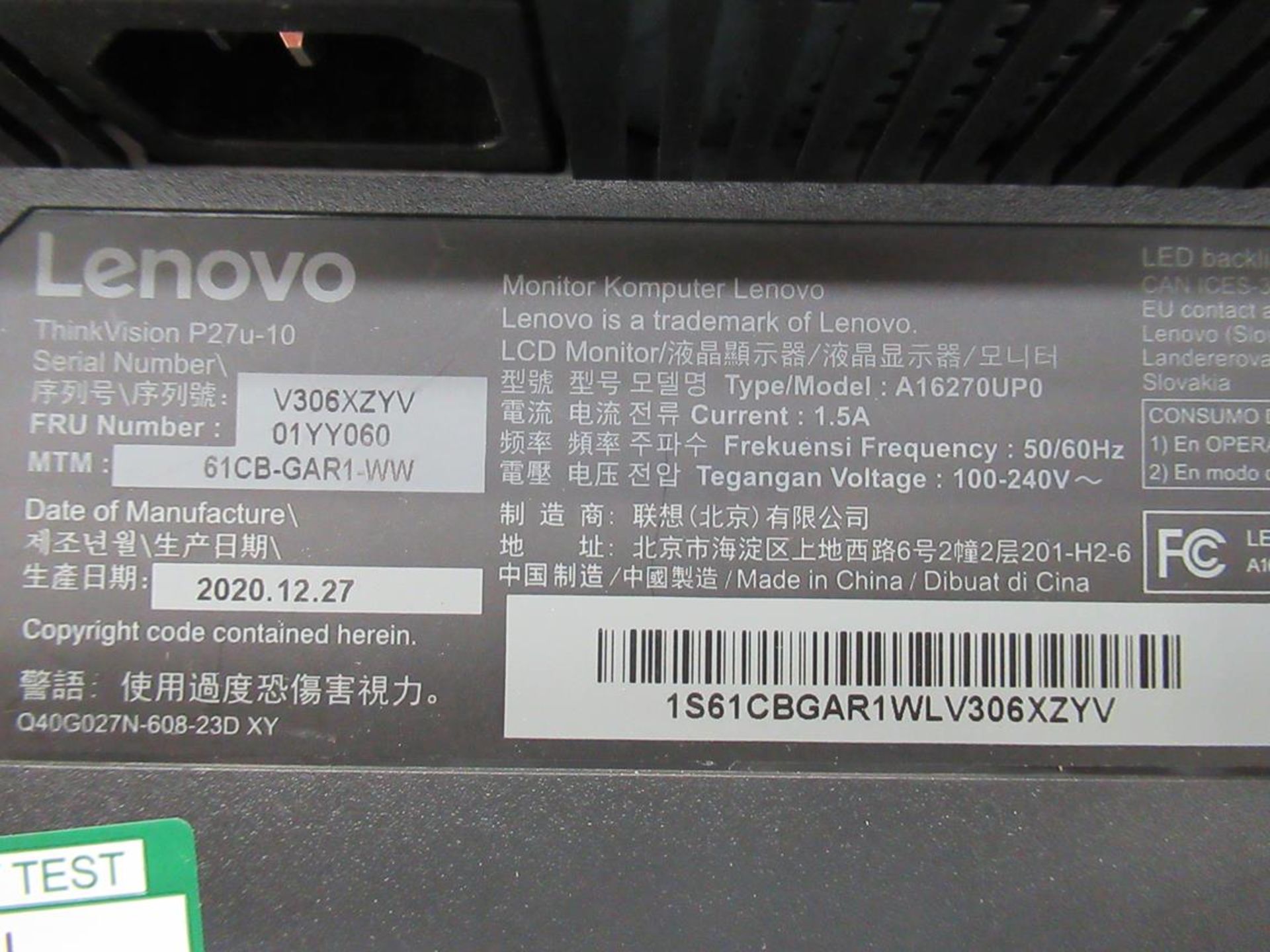 9x (no.) Lenovo, Thinkvision T27P LCD monitor - Image 7 of 13