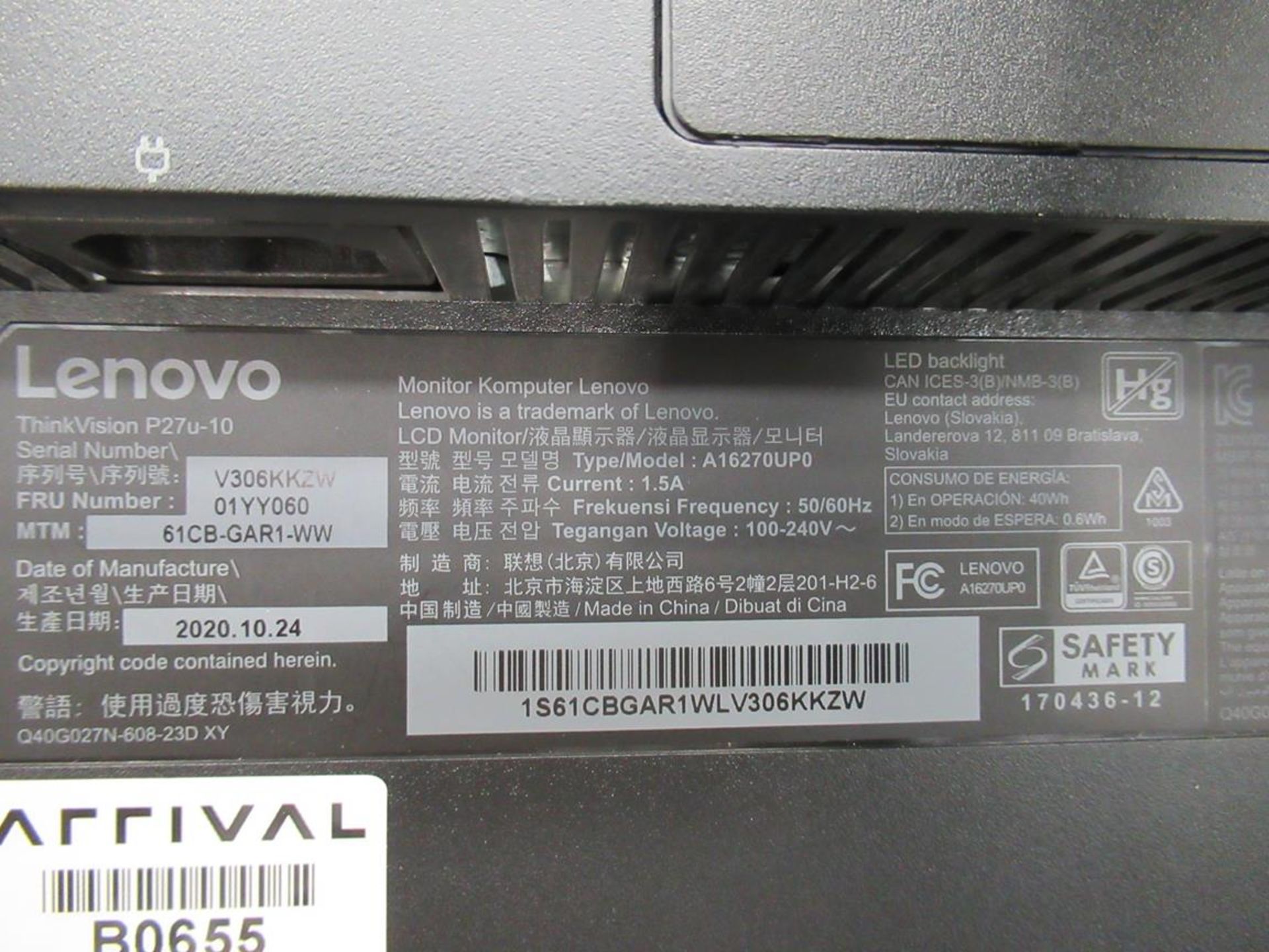 Lenovo, Thinkvision T27P LCD monitor - Image 4 of 5