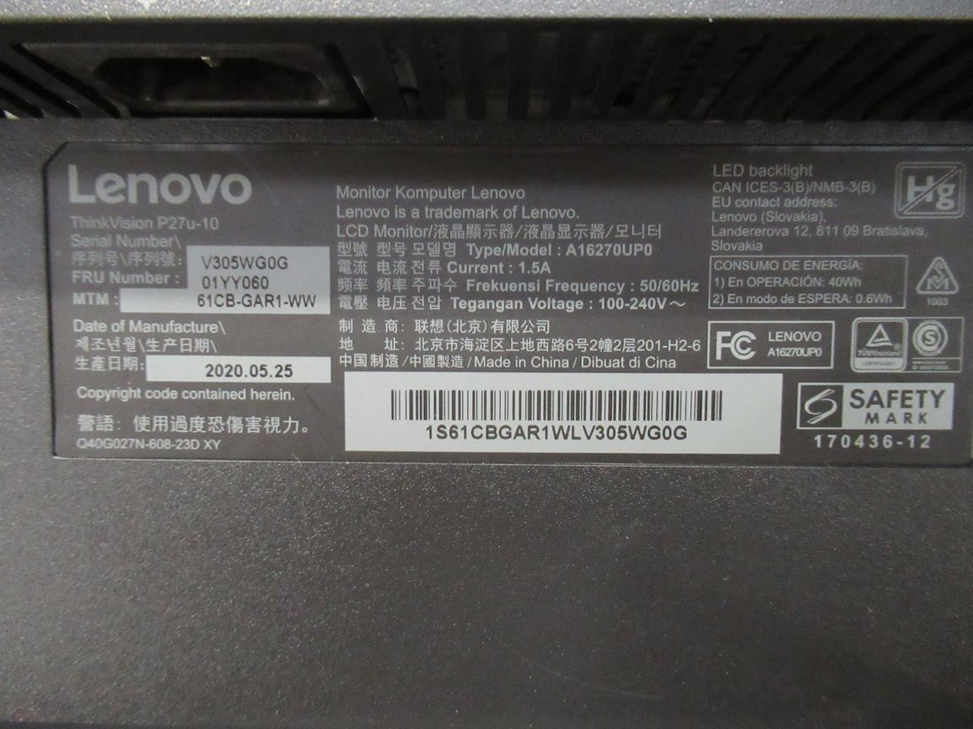 9x (no.) Lenovo, Thinkvision T27P LCD monitor - Image 12 of 14