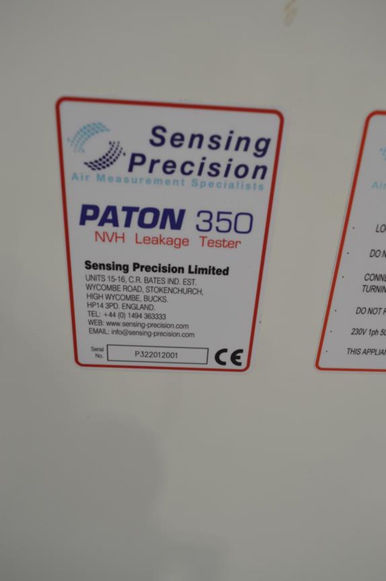 Sensing Precision, model Paton 350 NVH cabin leak tester, Serial No. P32201 (DOM: 2001) - Image 5 of 5