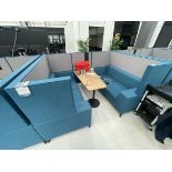 Sixteen3 Blue upholstered seating booth with wired table