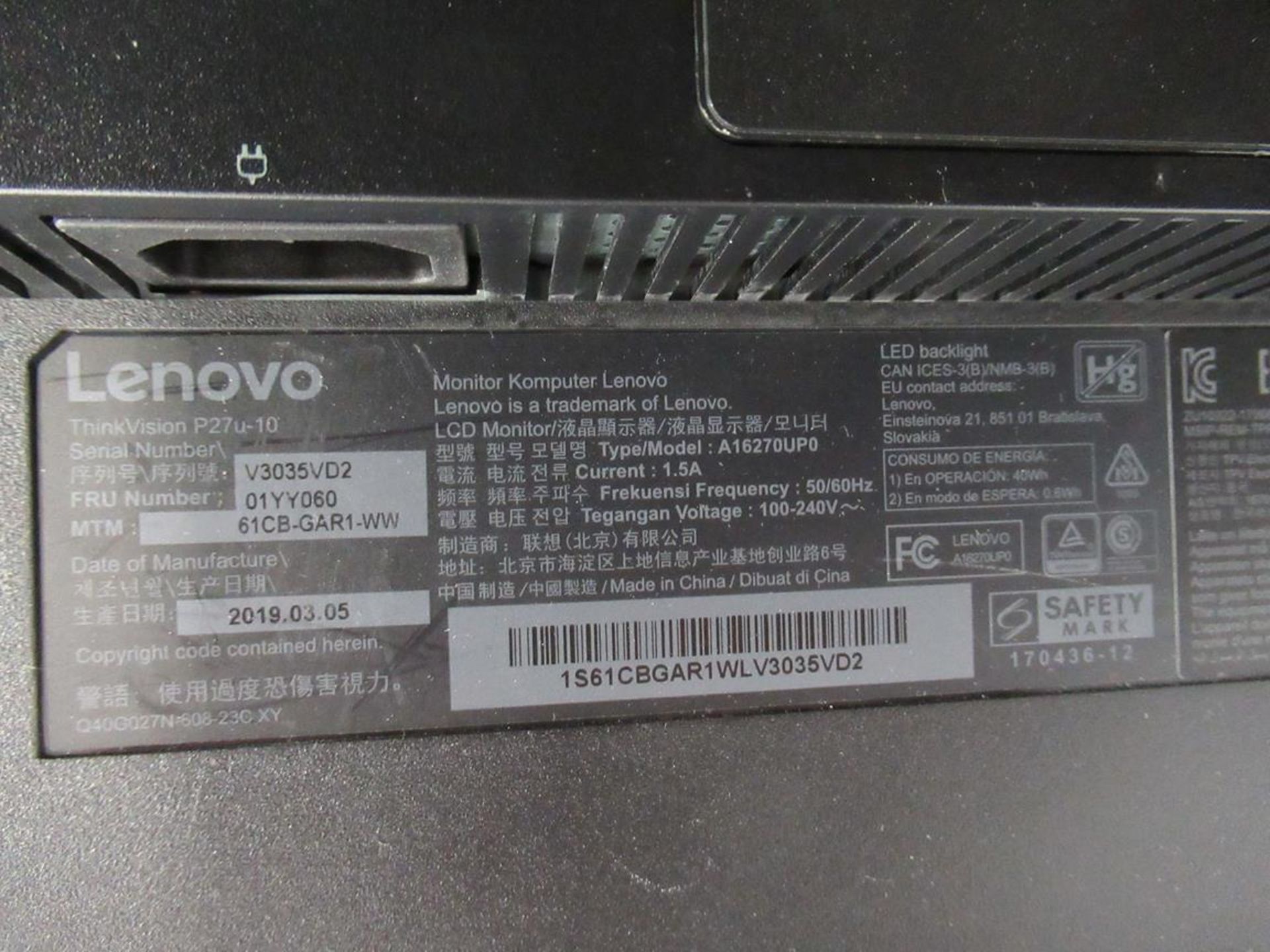 3x (no.) Lenovo, Thinkvision T27P LCD monitor - Image 6 of 10