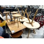 10x (no.) assorted tables and 3x (no.) wooden stools