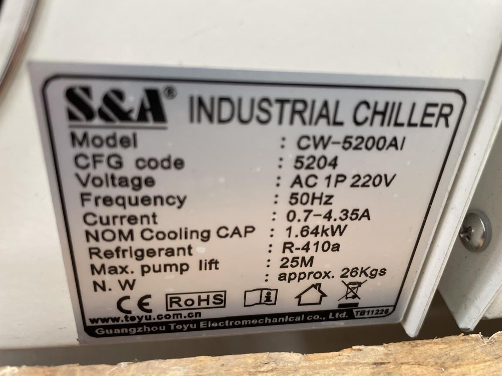 S&A, CW-5200 industrial chiller, Serial No. CS52670426 - Image 3 of 3