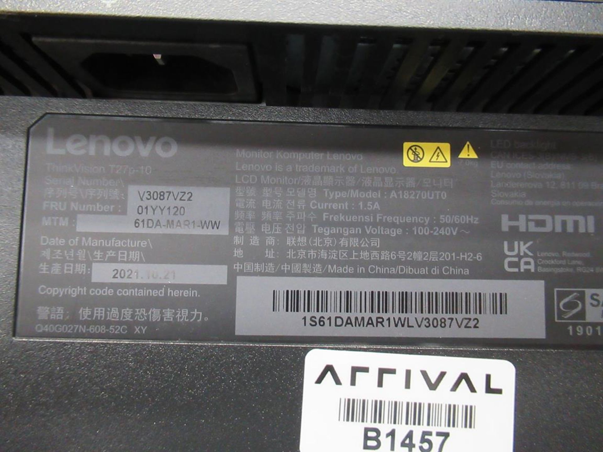 9x (no.) Lenovo, Thinkvision T27P LCD monitor - Image 13 of 15