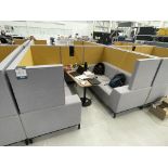 Sixteen3 Grey and yellow upholstered seating booth with wired table