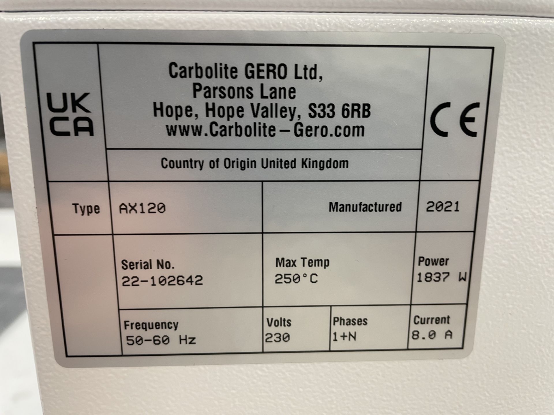 Carbolite, AX120 AX oven, 30°-3000°, Serial No. 22-102642 (DOM: 2021) - Image 5 of 5