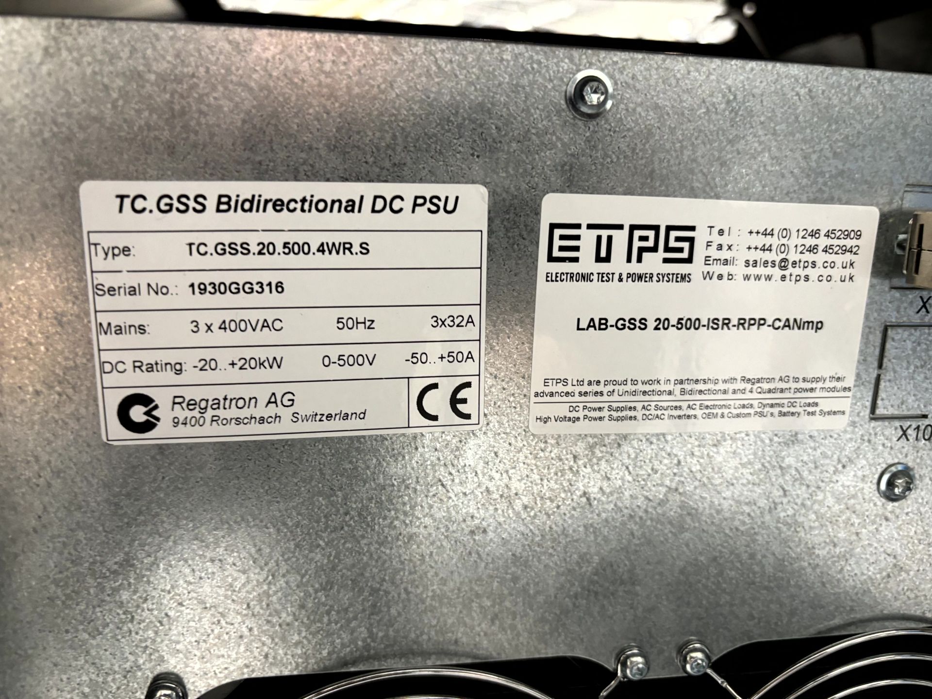 Electronic Test & Power Systems, TC GSS.20.500.4WR.S bidirectional DC PSU including Topcon, remote c - Image 3 of 3