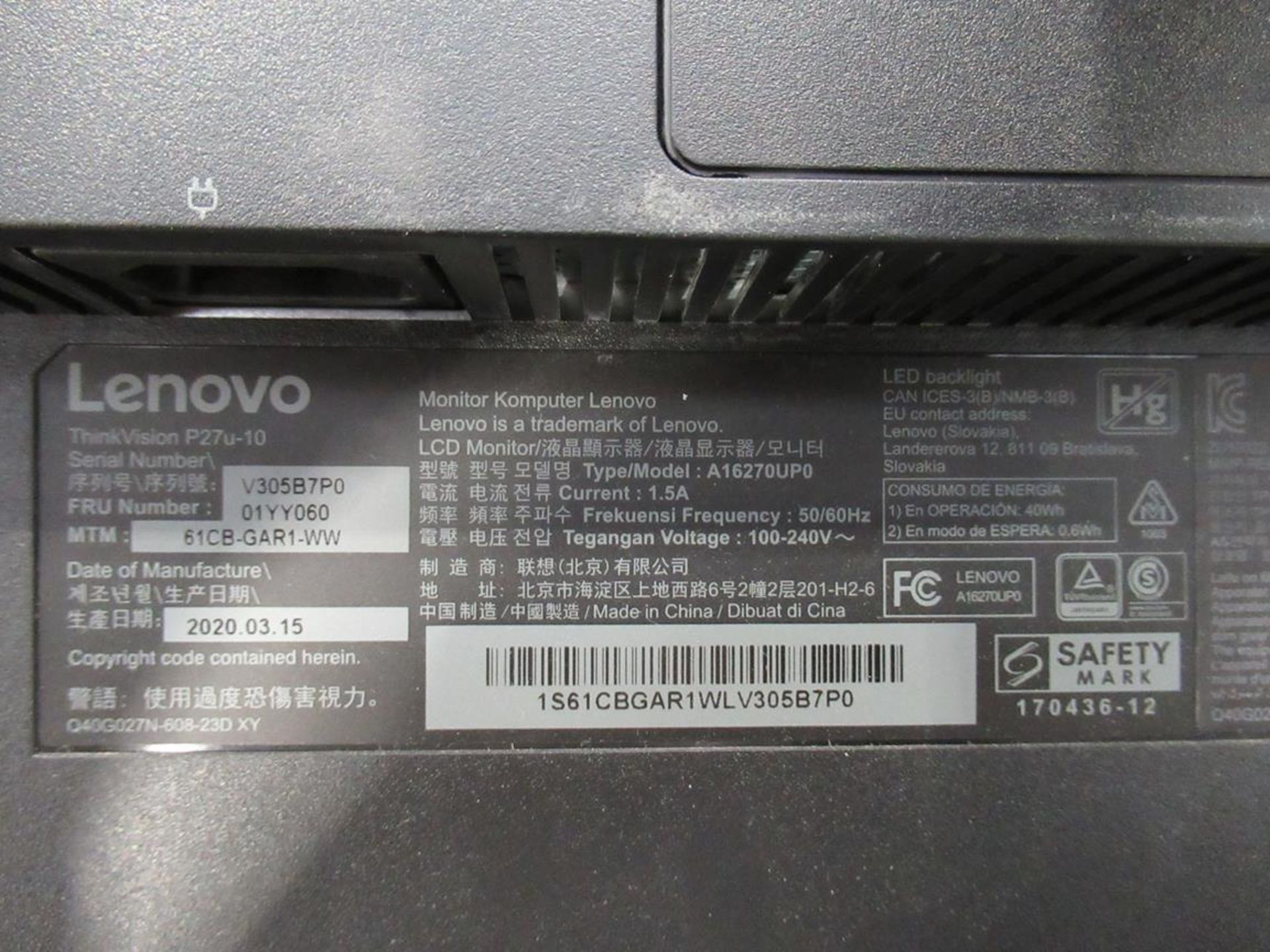 9x (no.) Lenovo, Thinkvision T27P LCD monitor - Image 4 of 15