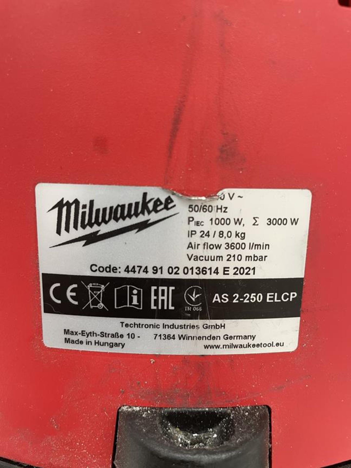 Milwalkee, AS2-250ELCP industrial vacuum, 240v - Bild 2 aus 2