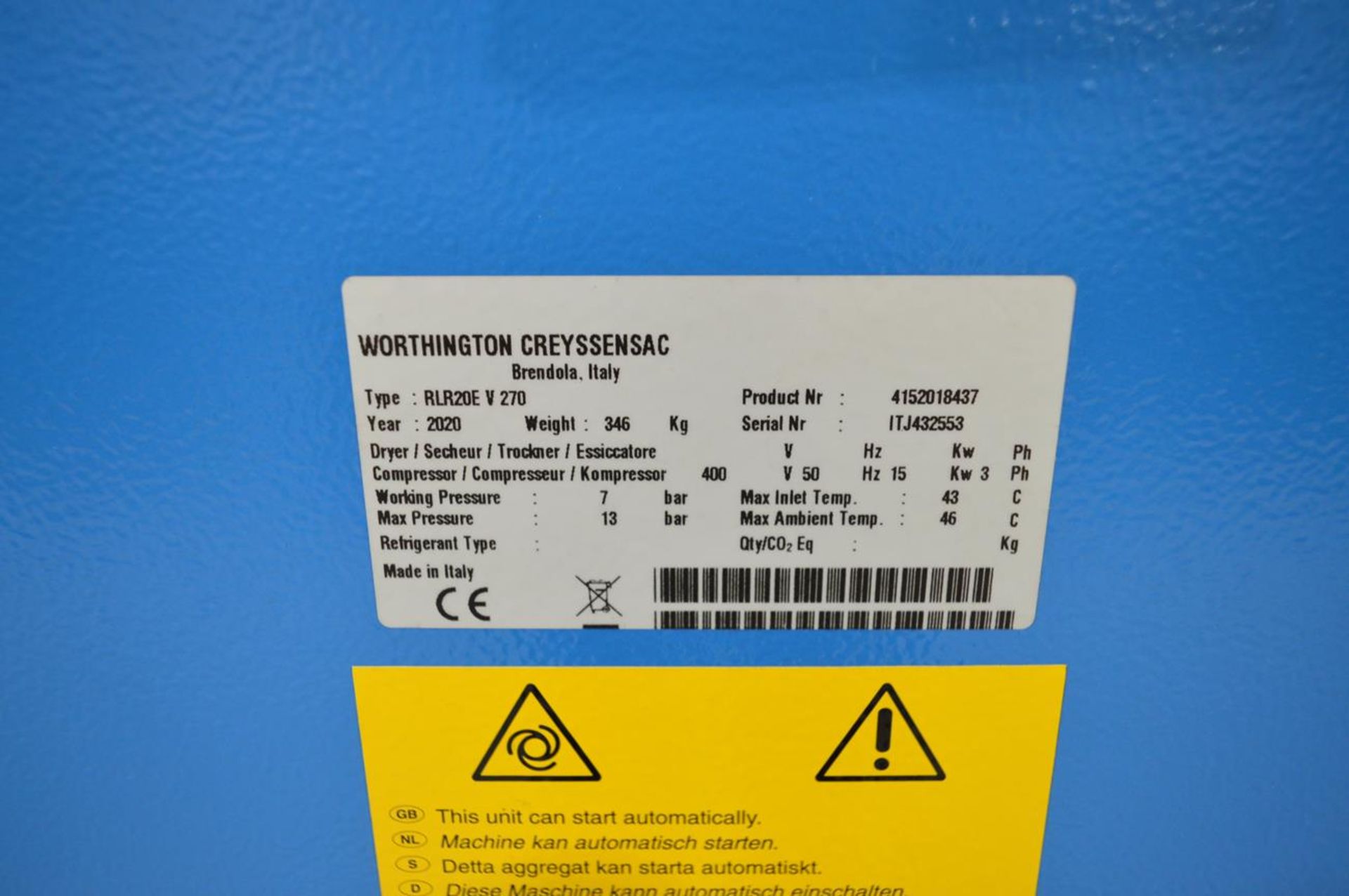 Worthington Creyssensac 20EV Rollair compressor, Serial No. IJT432553 (DOM: 2020 - Image 5 of 5