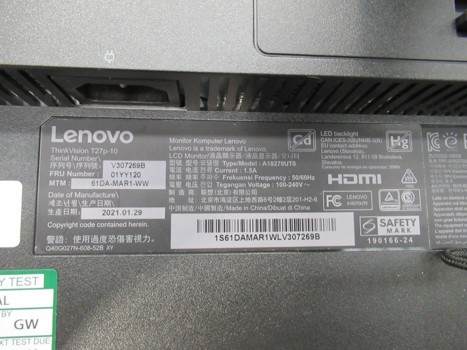 Lenovo, Thinkvision T27P LCD monitor - Image 4 of 5