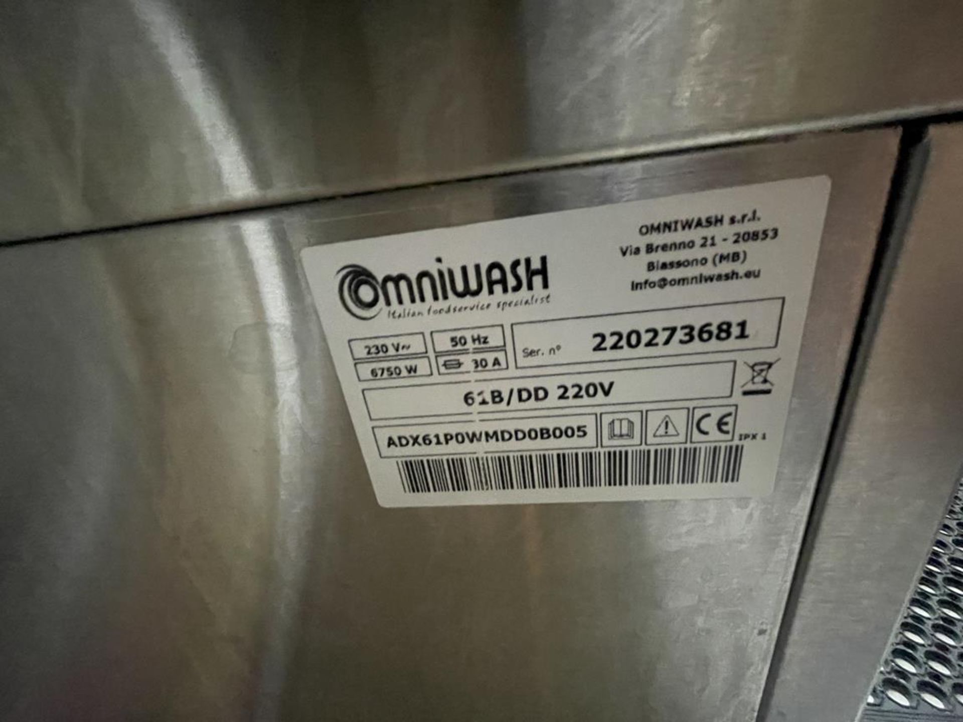 Omniwash, 61B/DD stainless steel pass through dishwasher, Serial No. 220273681 with stainless steel - Image 4 of 7