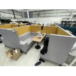 Sixteen3 Grey and yellow upholstered seating booth with wired table