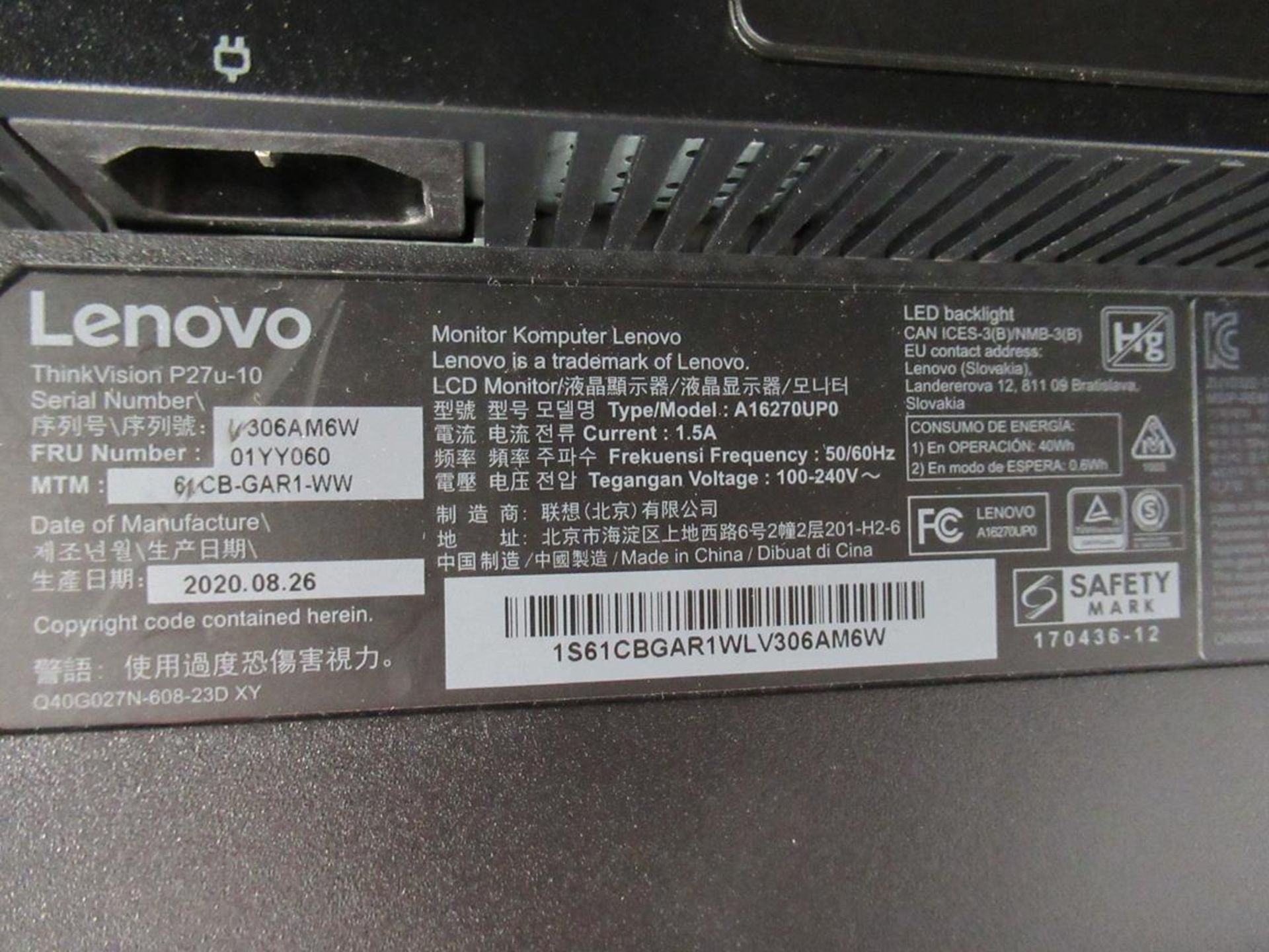 3x (no.) Lenovo, Thinkvision T27P LCD monitor - Image 6 of 10