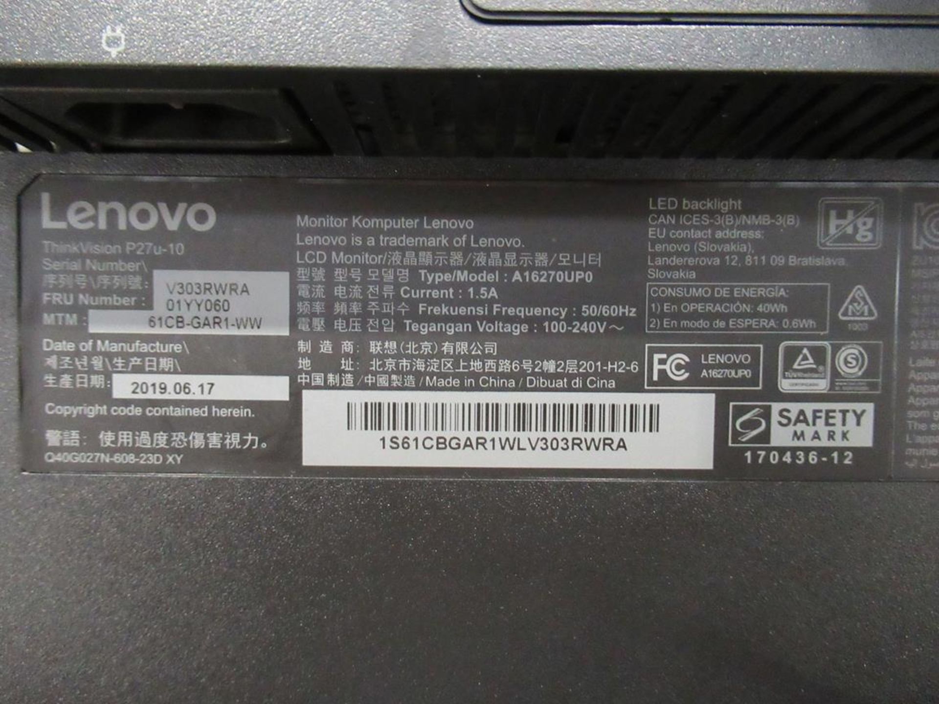 9x (no.) Lenovo, Thinkvision T27P LCD monitor - Image 11 of 14