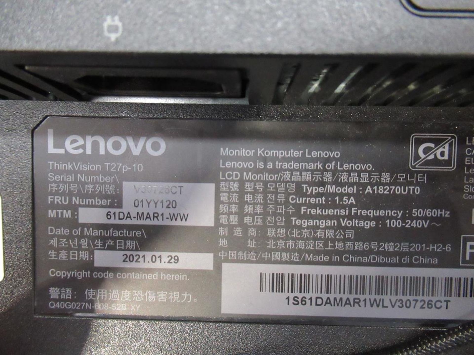 9x (no.) Lenovo, Thinkvision T27P LCD monitor - Image 9 of 13