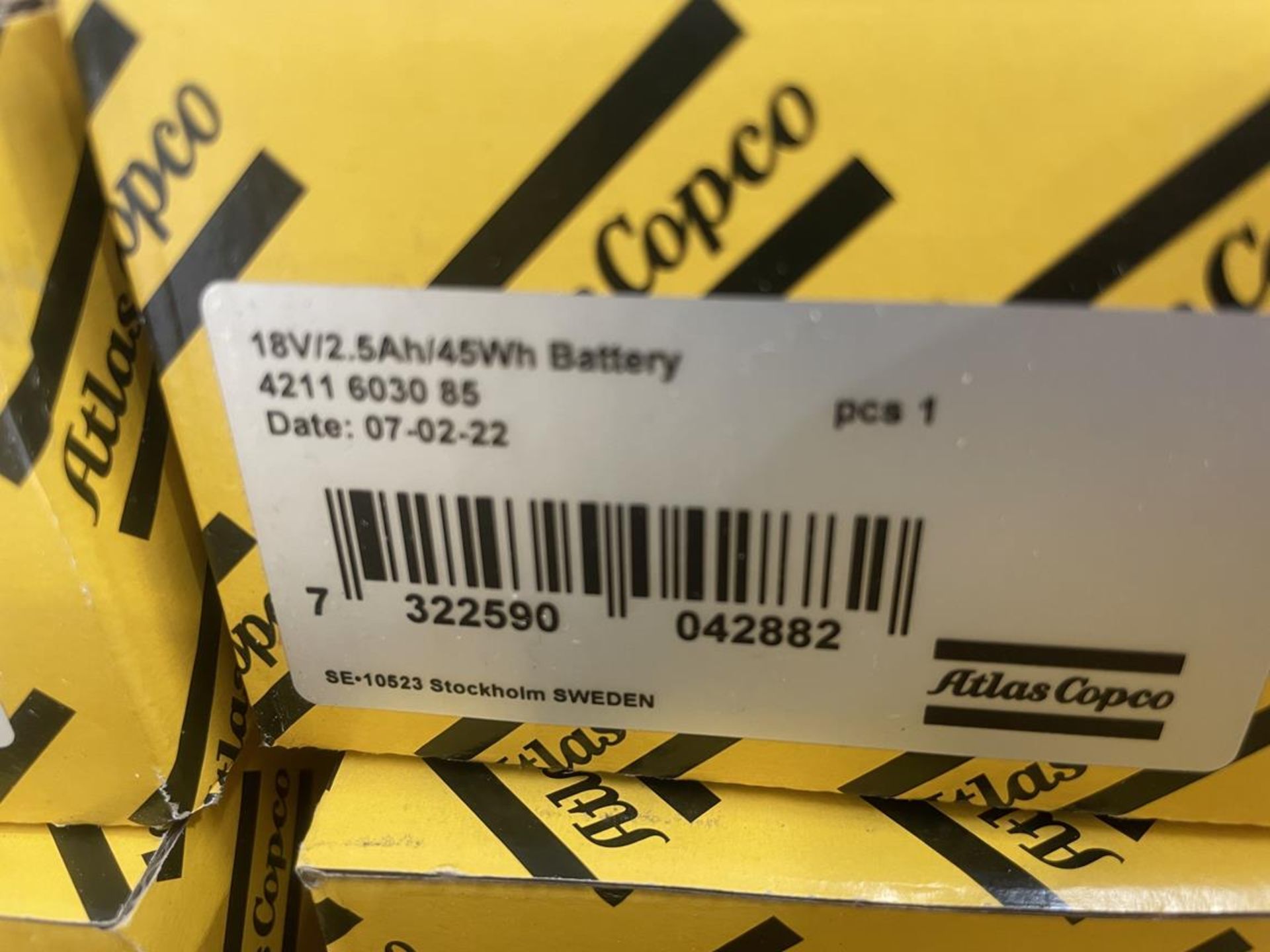 8x (no.) Atlas Copco, 4211 6030 85, 18v/2.5 amp batteries (boxed and unused) - Image 2 of 2