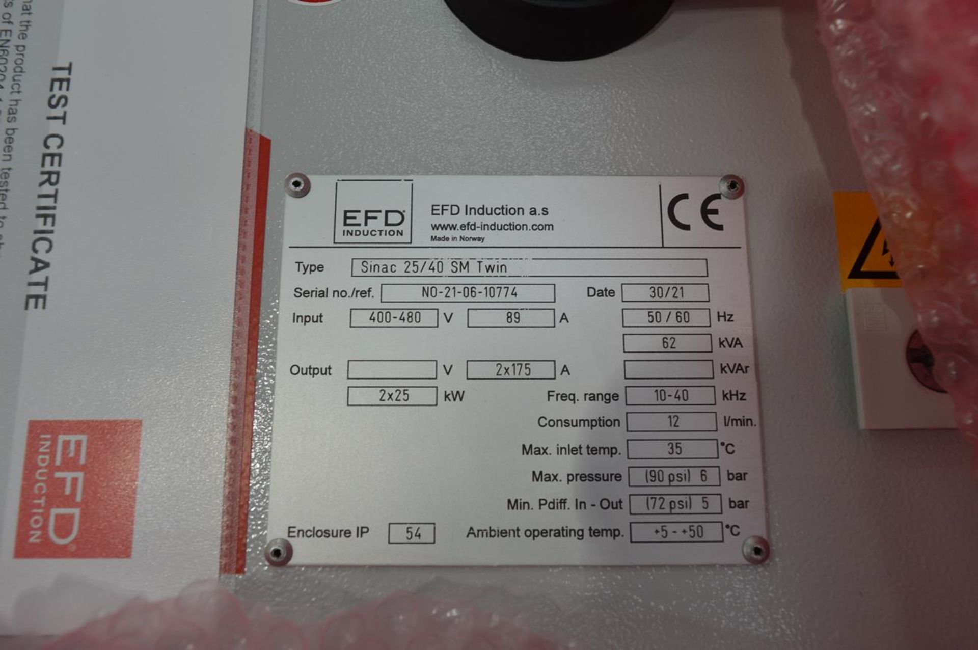 EFD, Sinac 25/40 SM twin medium frequency universal heat generator, Serial No. 21-06-10774 - Image 3 of 3