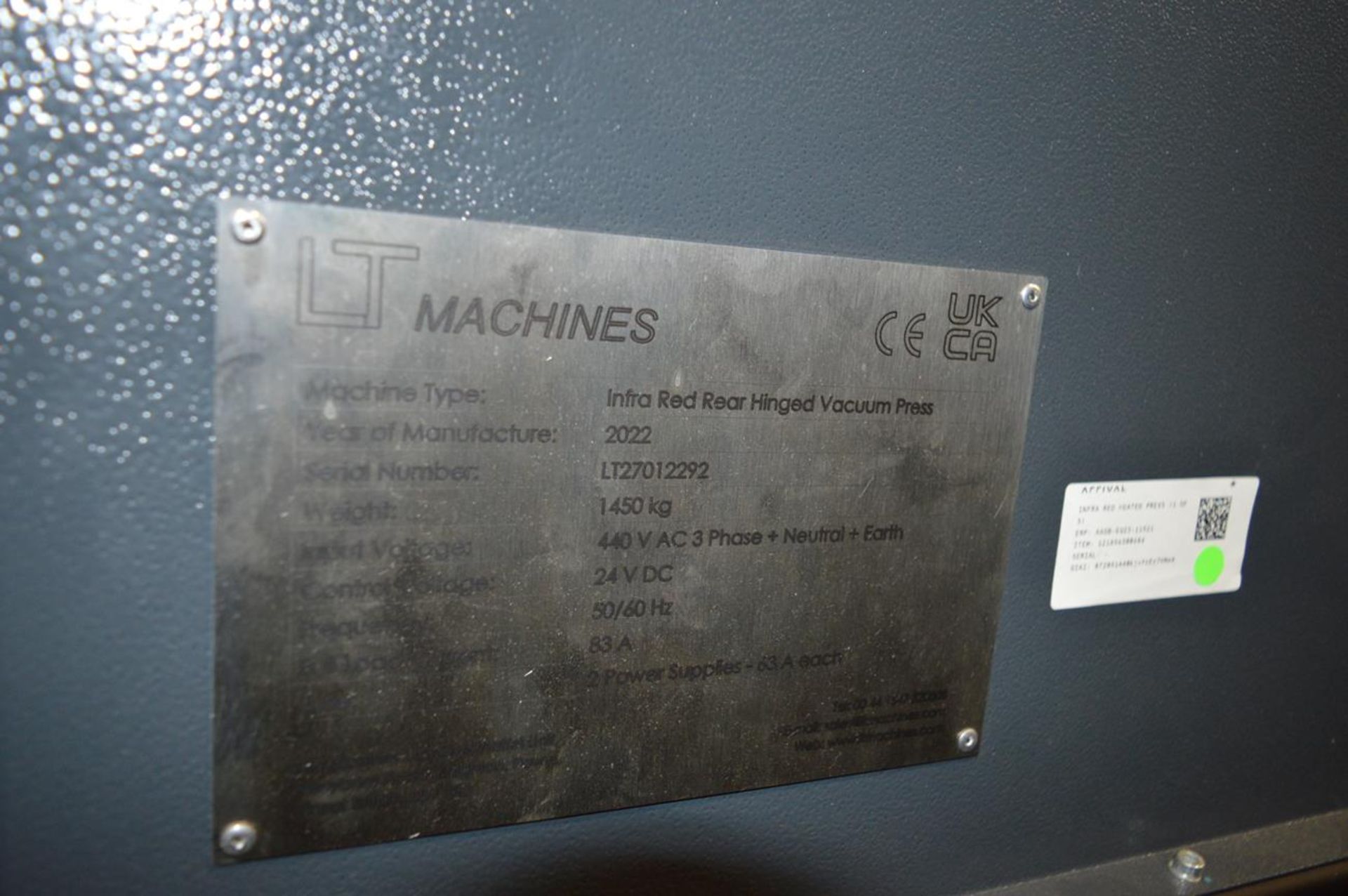 LT Machines, Infra Red rear hinged vacuum press, Serial No. LT27012292 (DOM: 2022) approx. capacity - Image 4 of 6