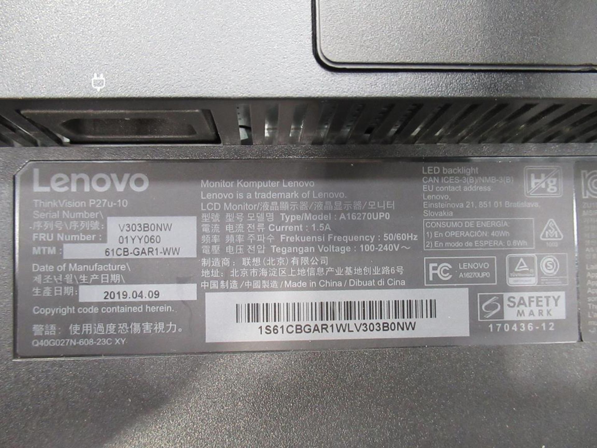 Lenovo, Thinkvision T27P LCD monitor - Image 4 of 5