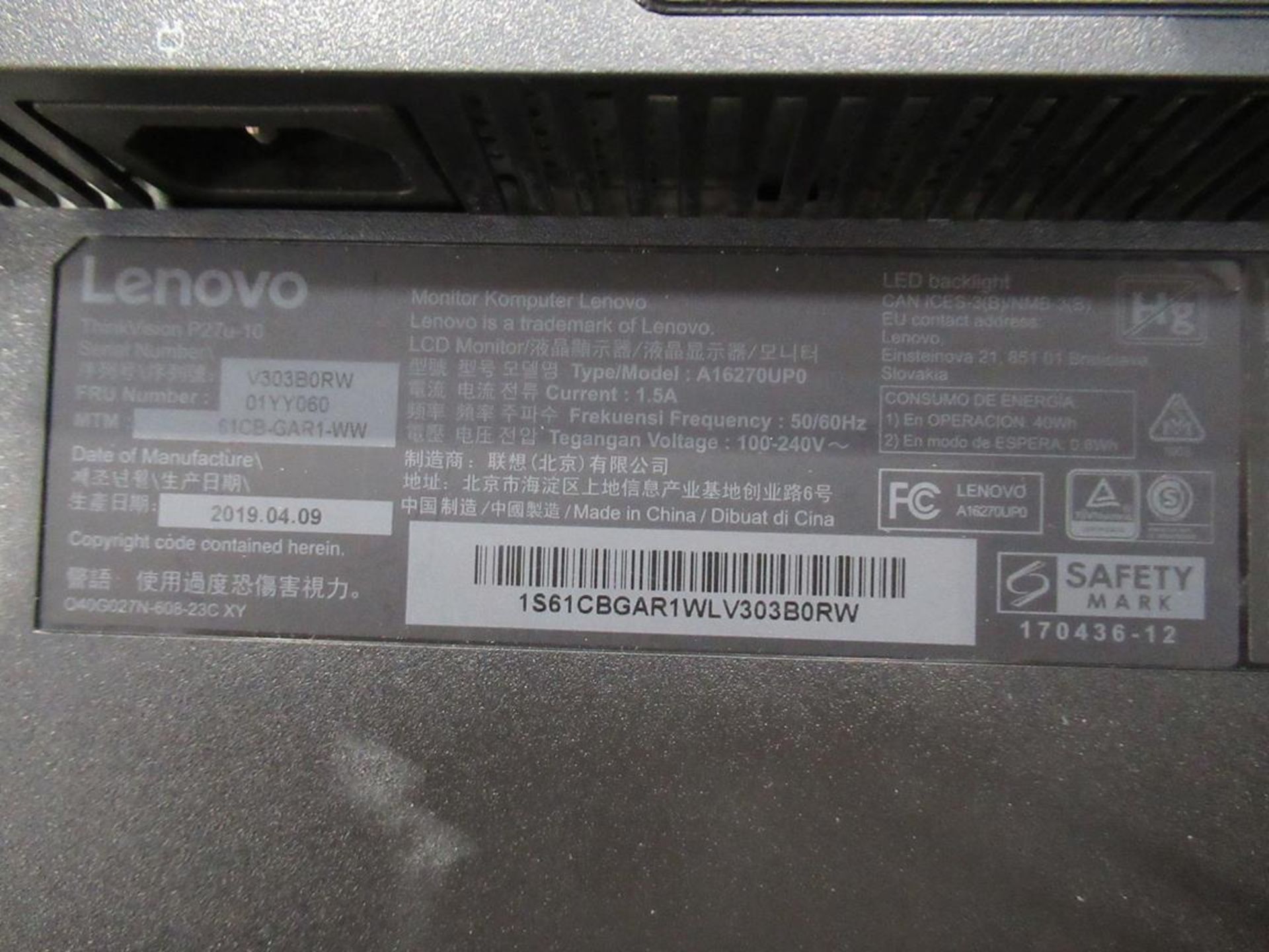 9x (no.) Lenovo, Thinkvision T27P LCD monitor - Image 5 of 14