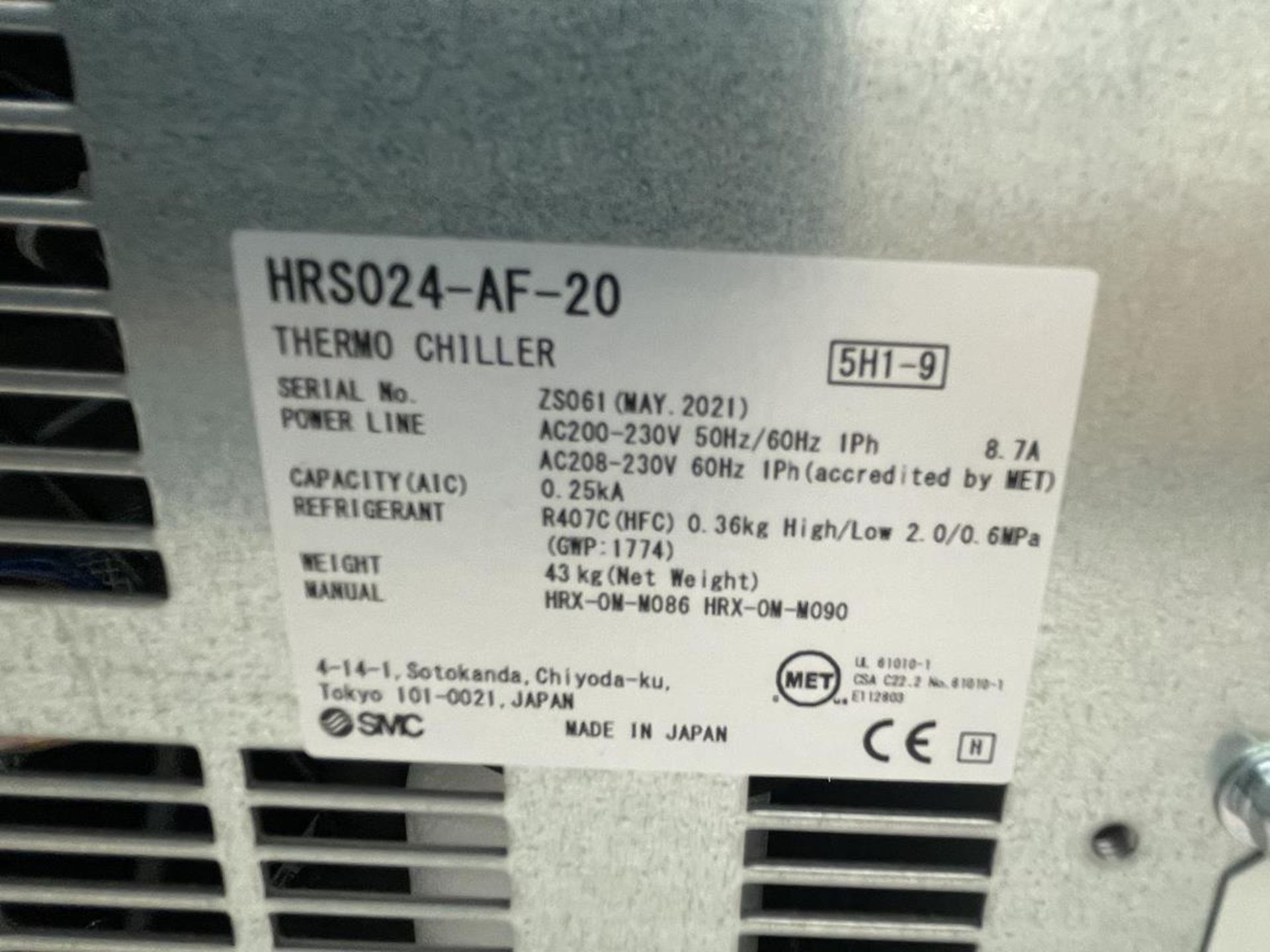 SCM S&A, HRS024-AF-20 thermo chiller, Serial No. ZS061 (DOM: 2021) - Image 2 of 2