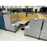 Sixteen3 Blue upholstered seating booth with wired table