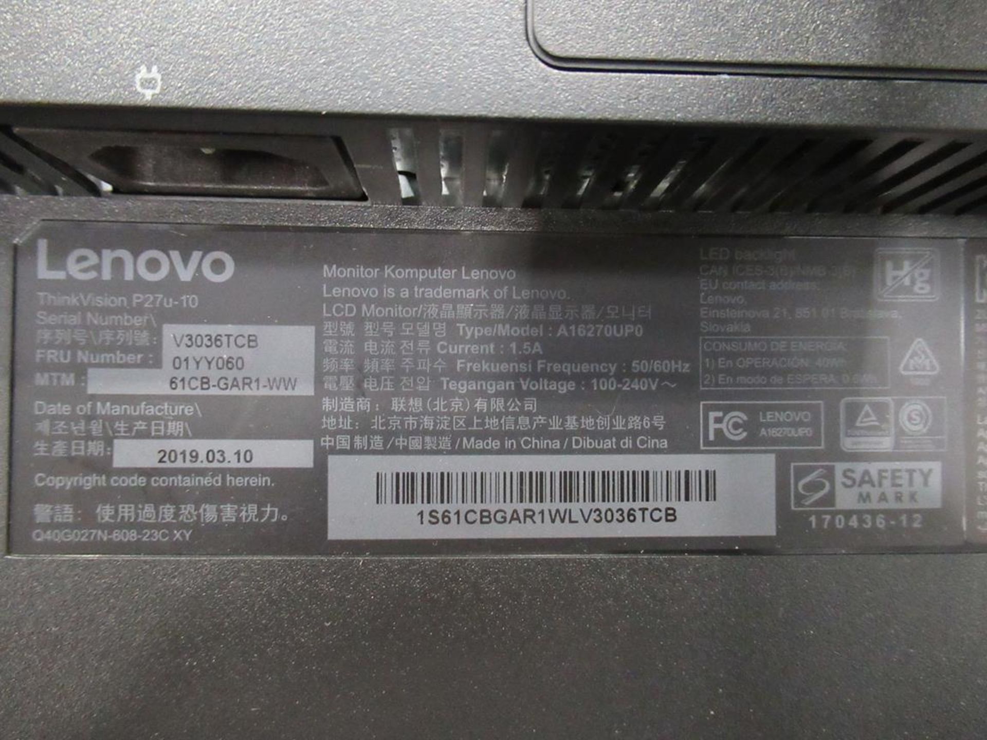 9x (no.) Lenovo, Thinkvision T27P LCD monitor - Image 4 of 14