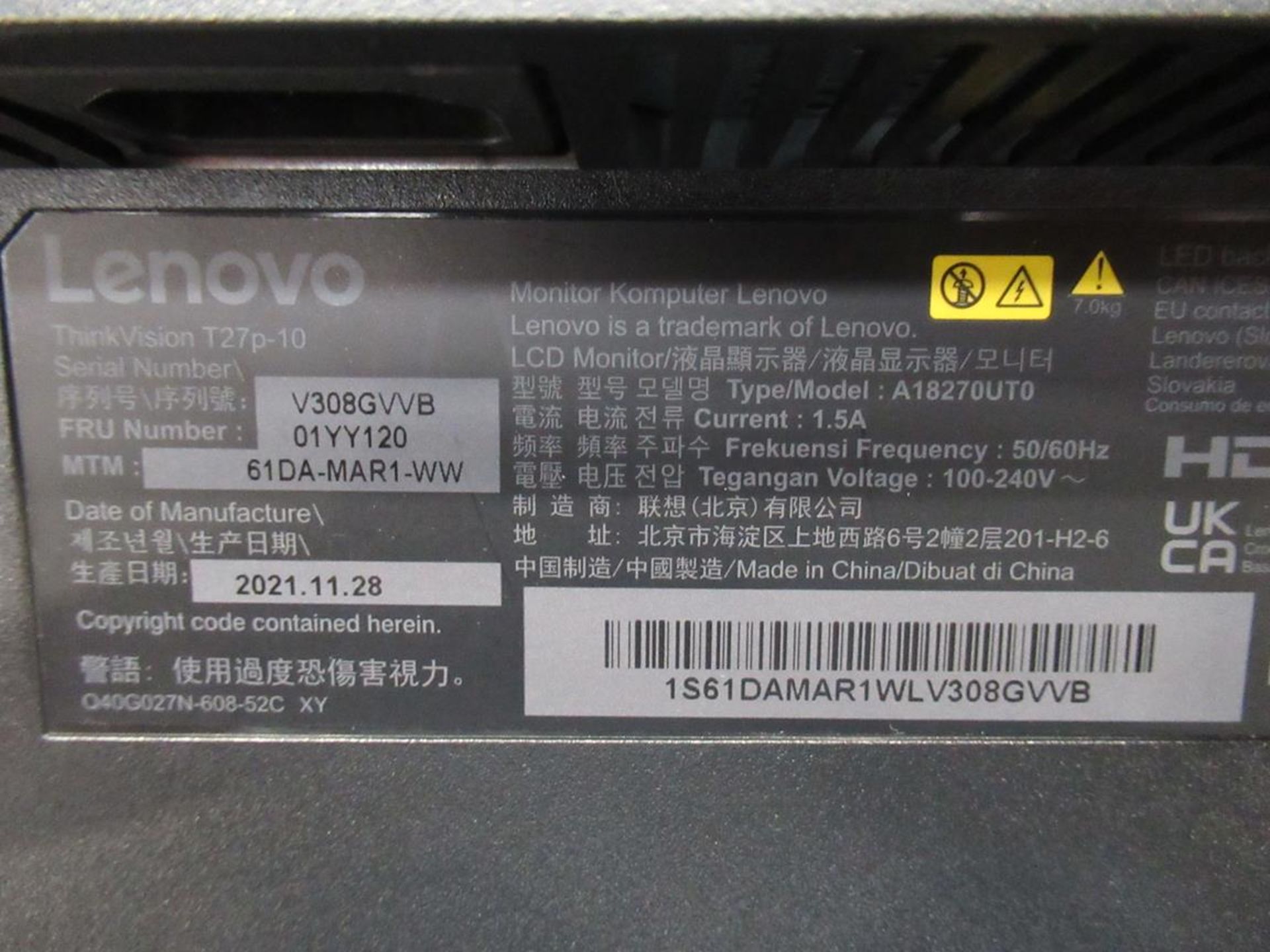 9x (no.) Lenovo, Thinkvision T27P LCD monitor - Image 11 of 15