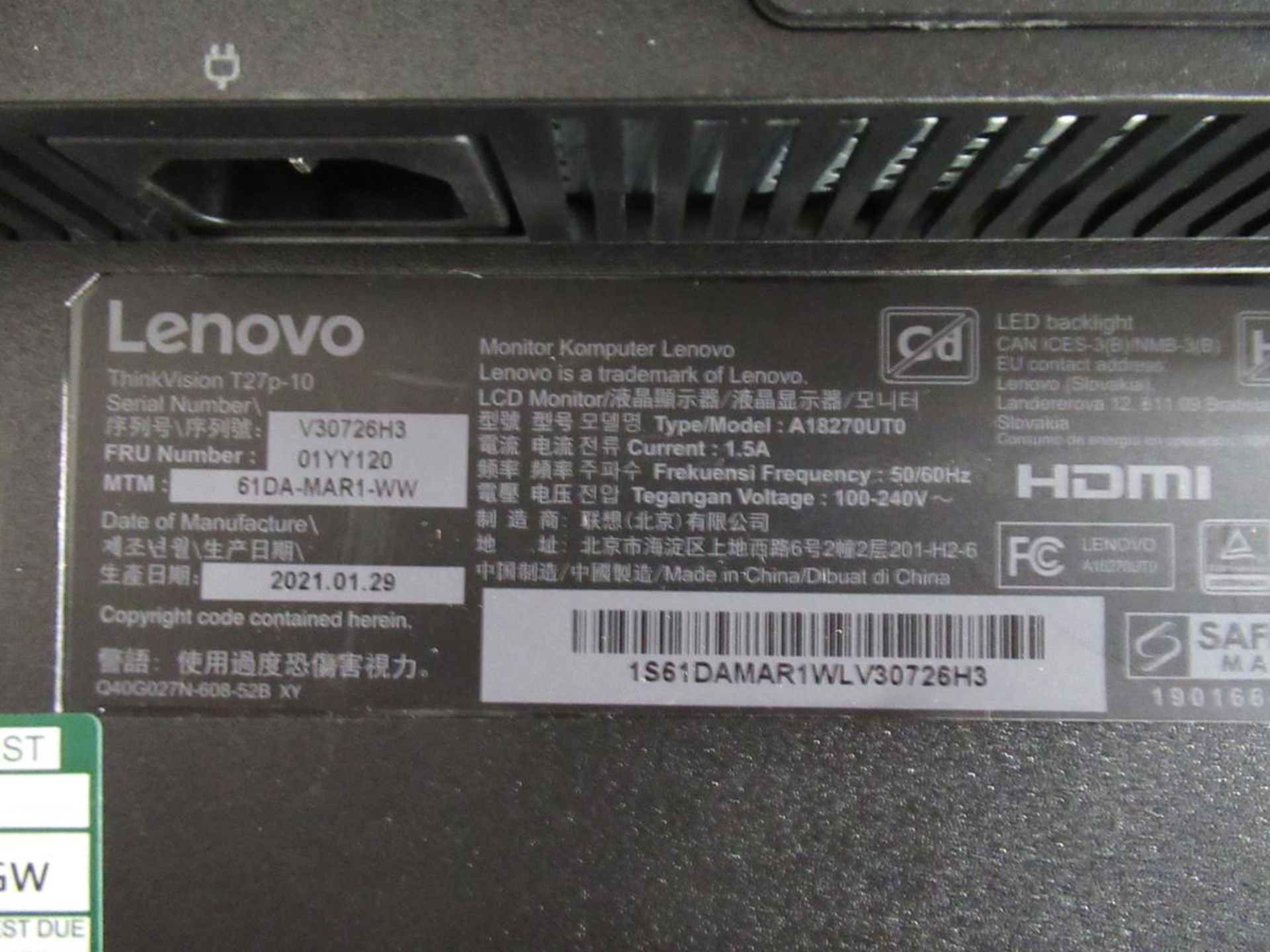 9x (no.) Lenovo, Thinkvision T27P LCD monitor - Image 8 of 15