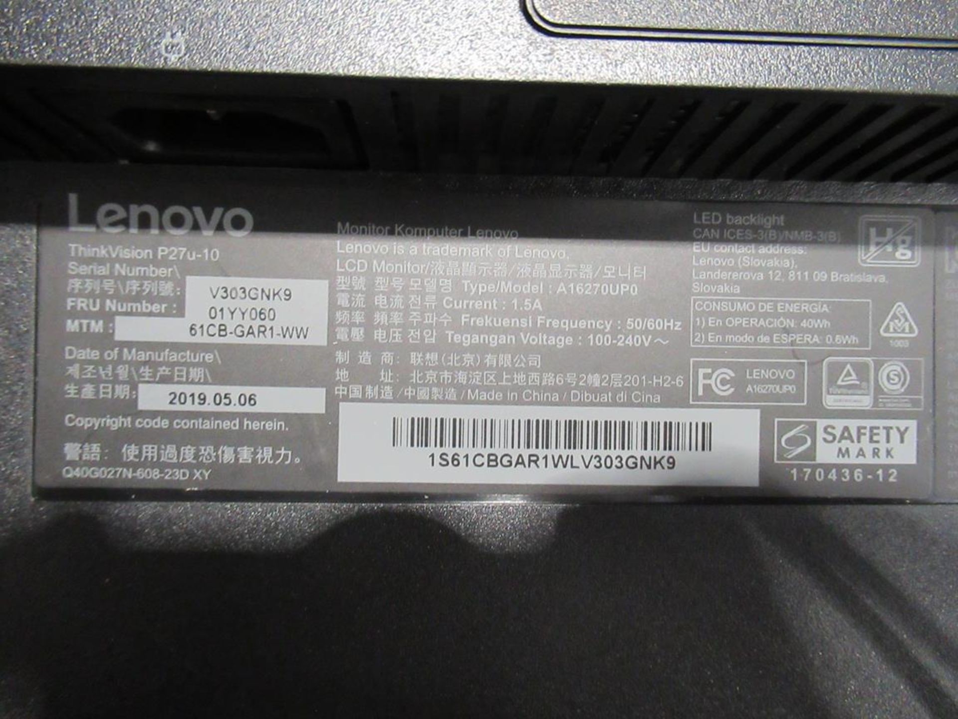 9x (no.) Lenovo, Thinkvision T27P LCD monitor - Image 6 of 14