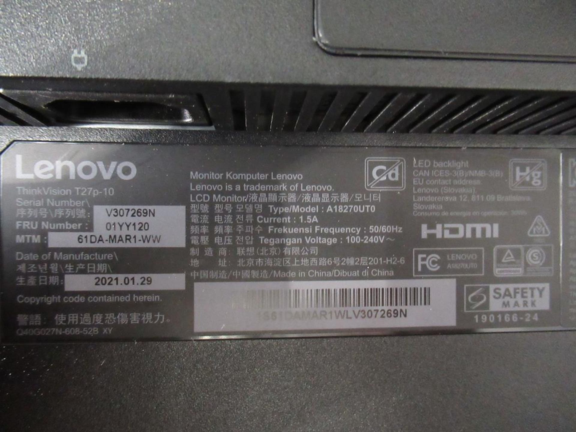 9x (no.) Lenovo, Thinkvision T27P LCD monitor - Image 6 of 15