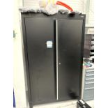 Dura, heavy duty two door steel cupboard with contents of assorted conduit reels