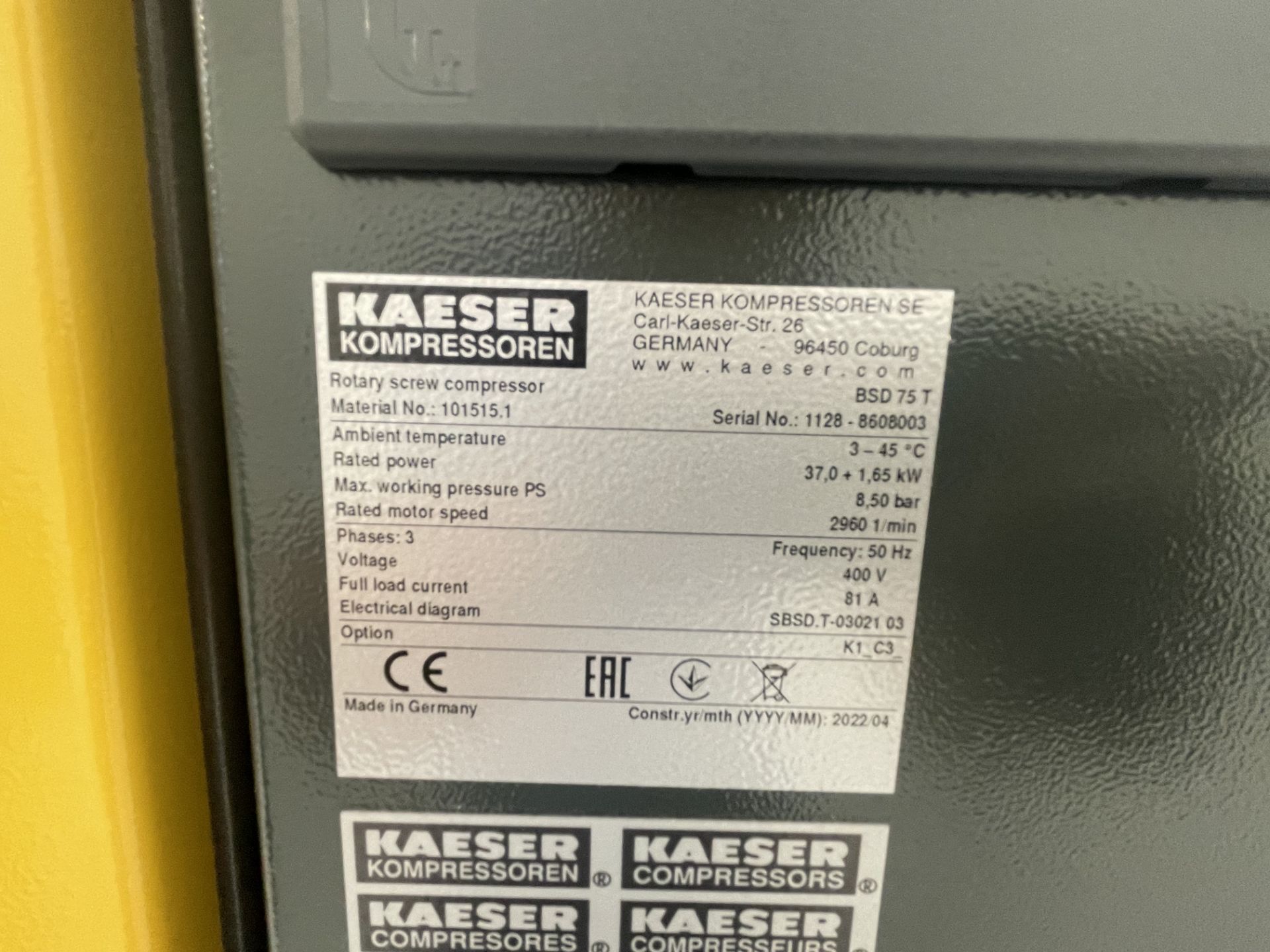 Kaeser, HPC BSD75T packaged air compressor, Serial No. 1128 (DOM: 2022) - Image 5 of 7