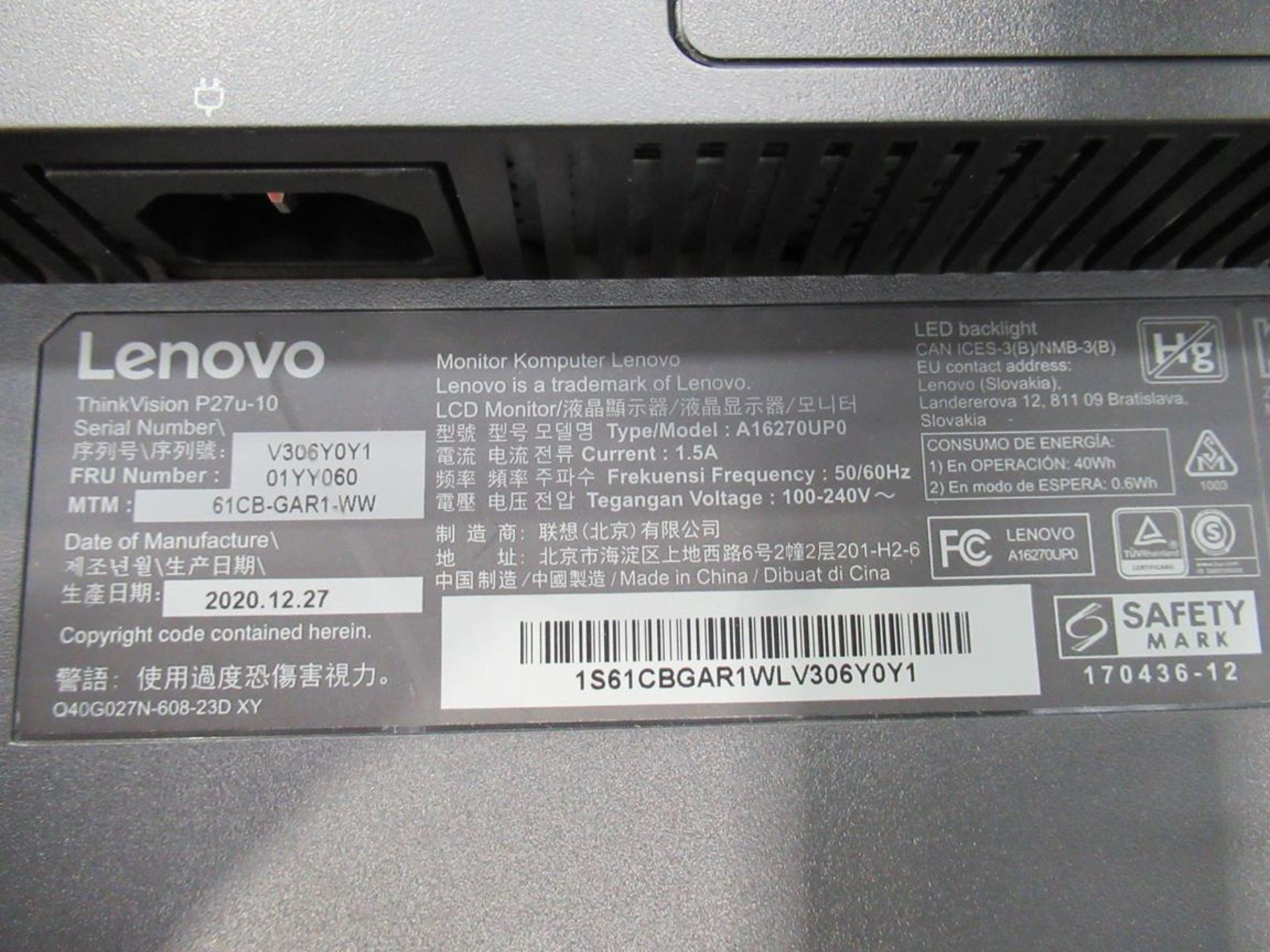 Lenovo, Thinkvision T27P LCD monitor - Image 4 of 5