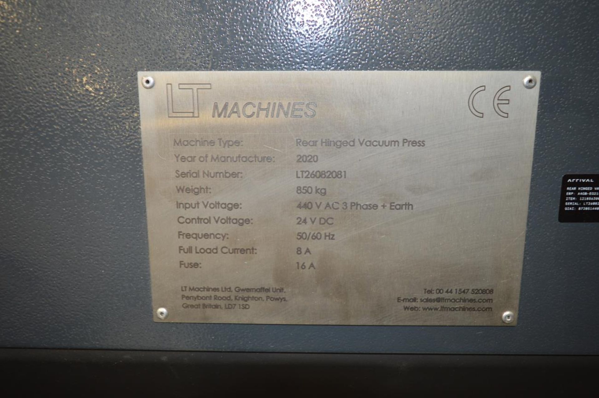 LT Machines, Infra Red rear hinged vacuum press, Serial No. LT26082081 (DOM: 2020) approx. capacity - Image 4 of 6