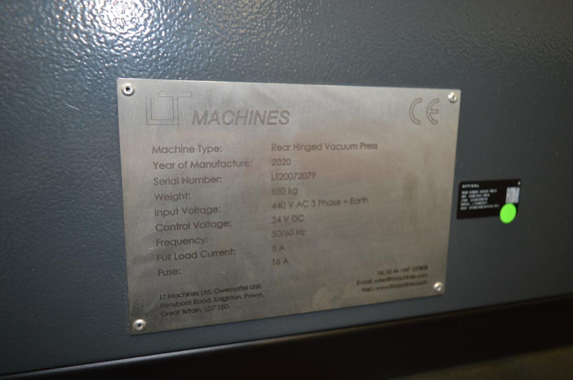 LT Machines, Infra Red rear hinged vacuum press, Serial No. LT26082079 (DOM: 2020) approx. capacity - Image 4 of 5