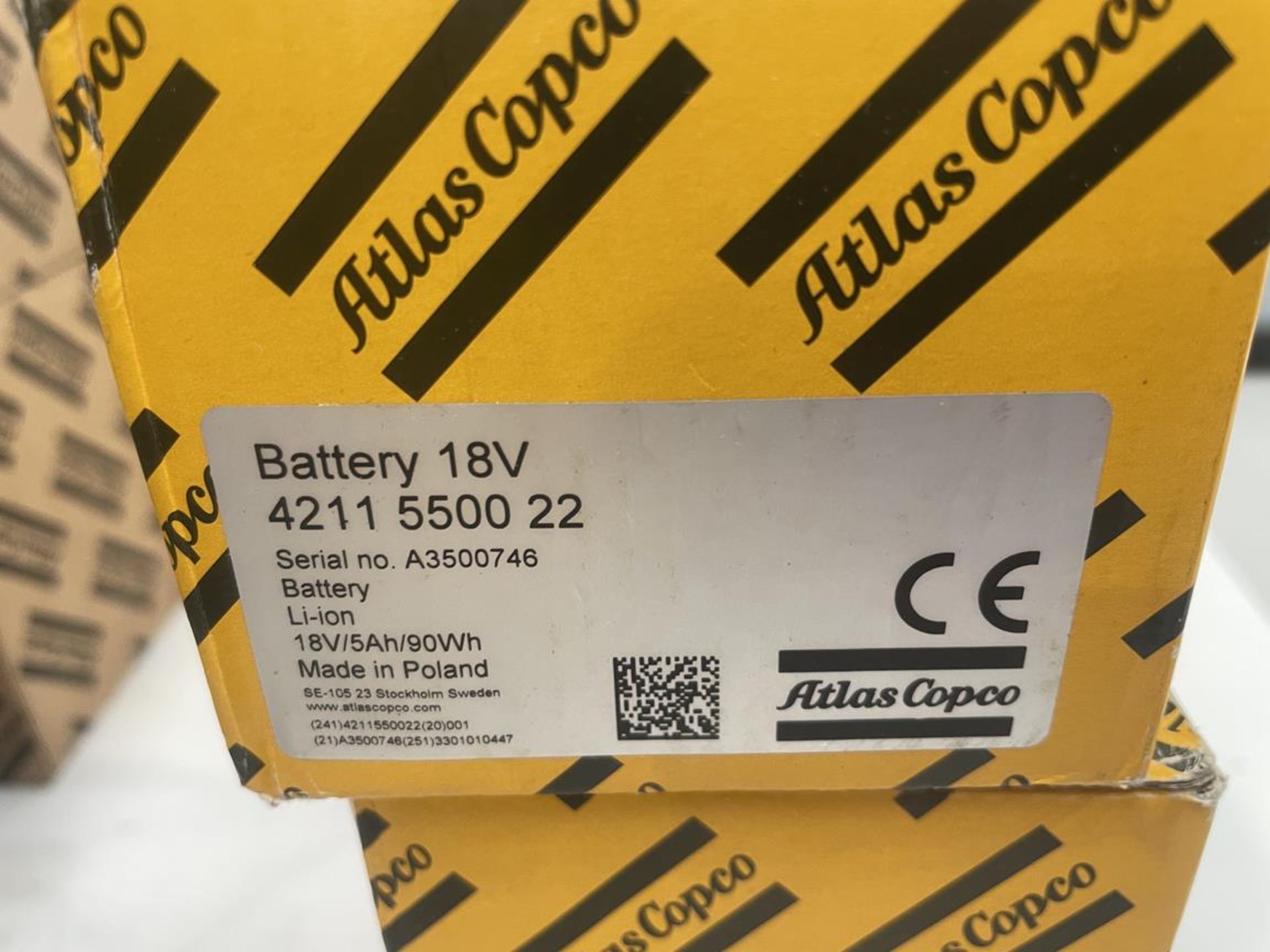 3x (no.) Atlas Copco, 4211 5500 22 batteries, 18v (boxed and unused) - Image 2 of 4