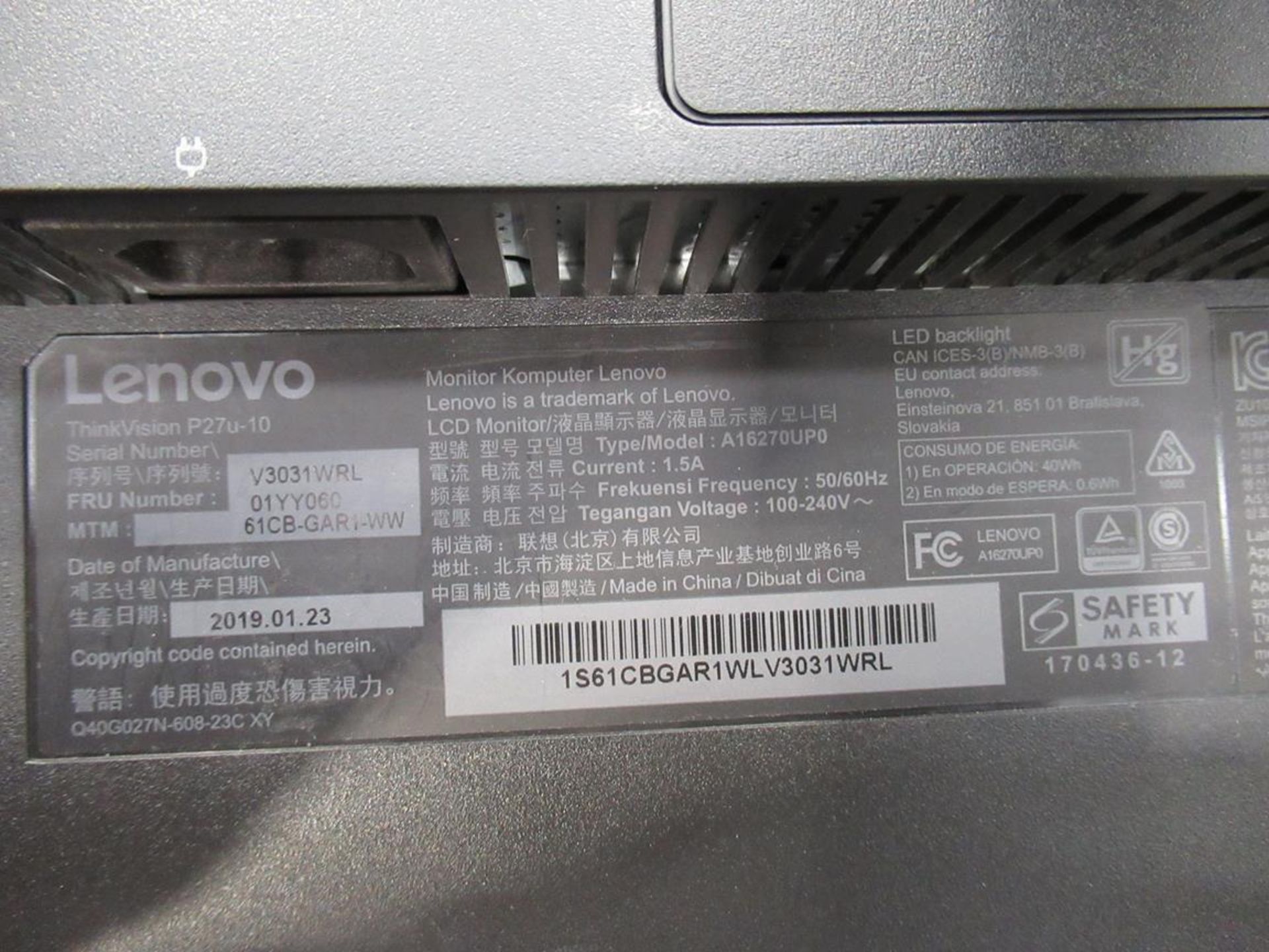 3x (no.) Lenovo, Thinkvision T27P LCD monitor - Image 4 of 10