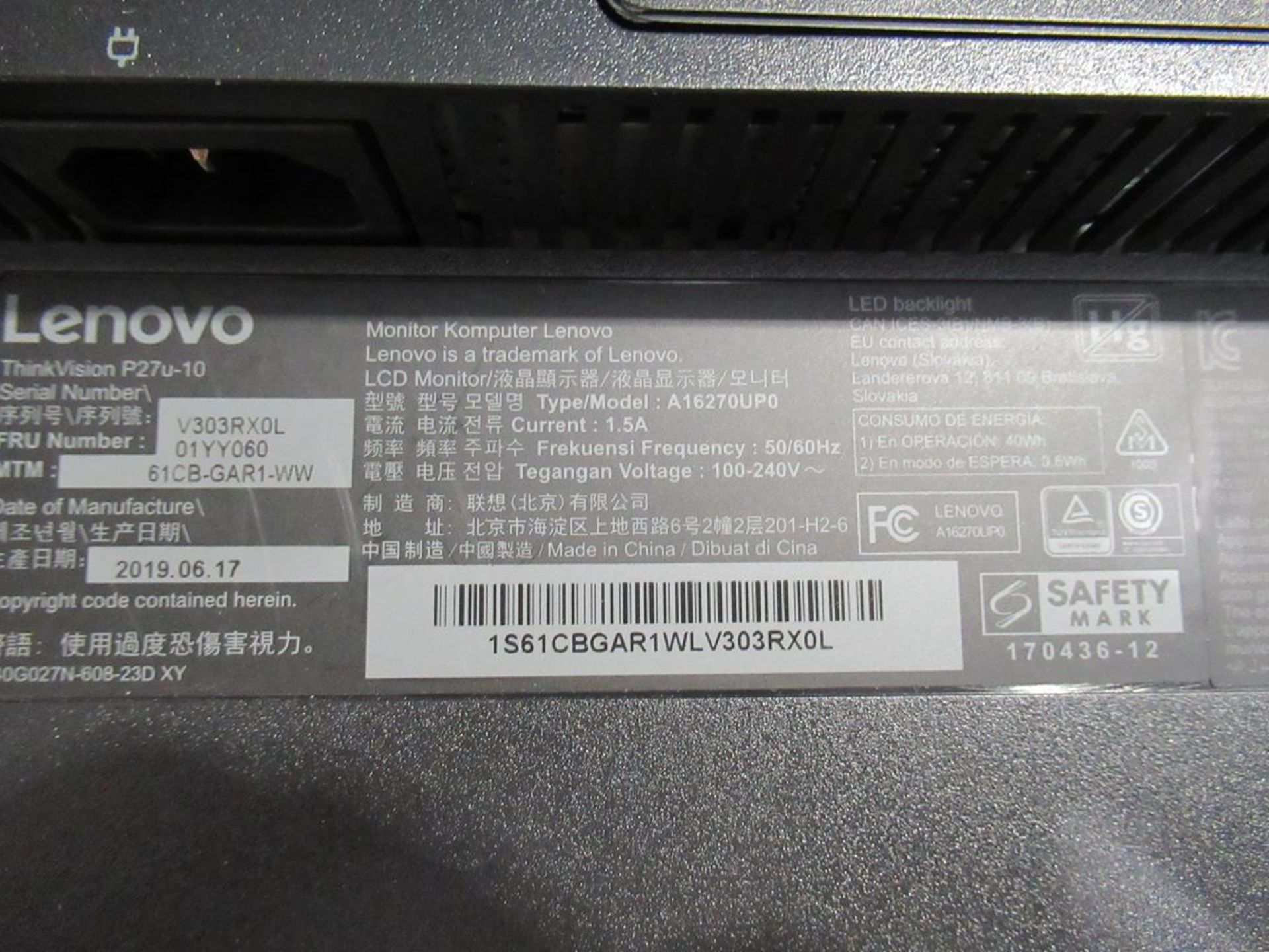 9x (no.) Lenovo, Thinkvision T27P LCD monitor - Image 8 of 15