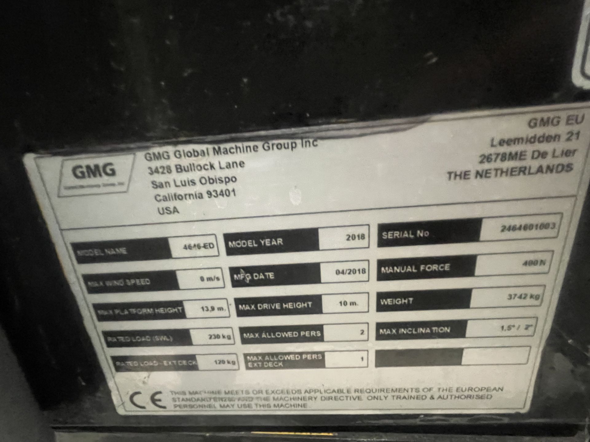 GMG, 4646ED access platform scissor lift, electric drive, Serial No. 2464601003 (DOM: 2018) (faulty - Image 5 of 6