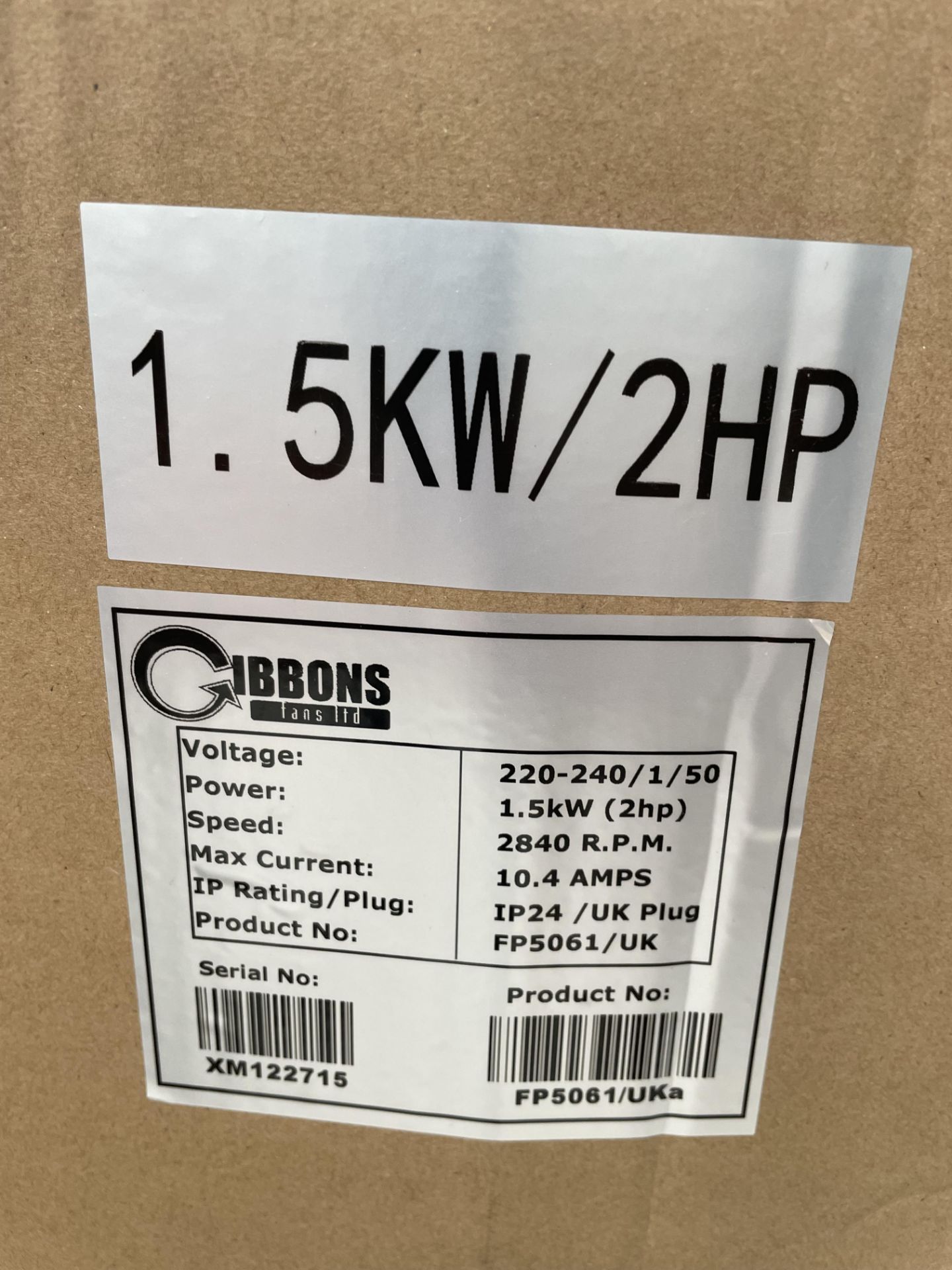 4x (no.) Gibbons, FPS061 blowers, 1.5kw/2HP (boxed and unused) - Image 2 of 2
