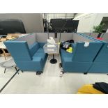 Sixteen3 Blue upholstered seating booth with wired table