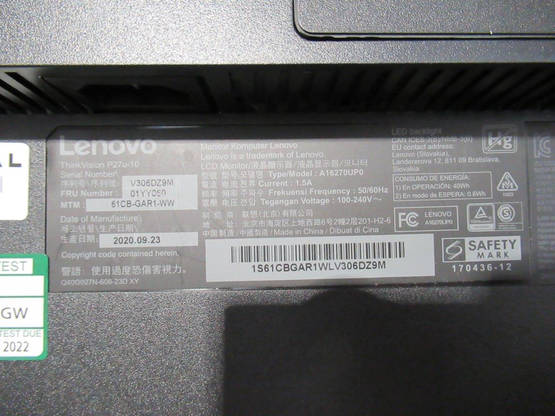 9x (no.) Lenovo, Thinkvision T27P LCD monitor - Image 11 of 14