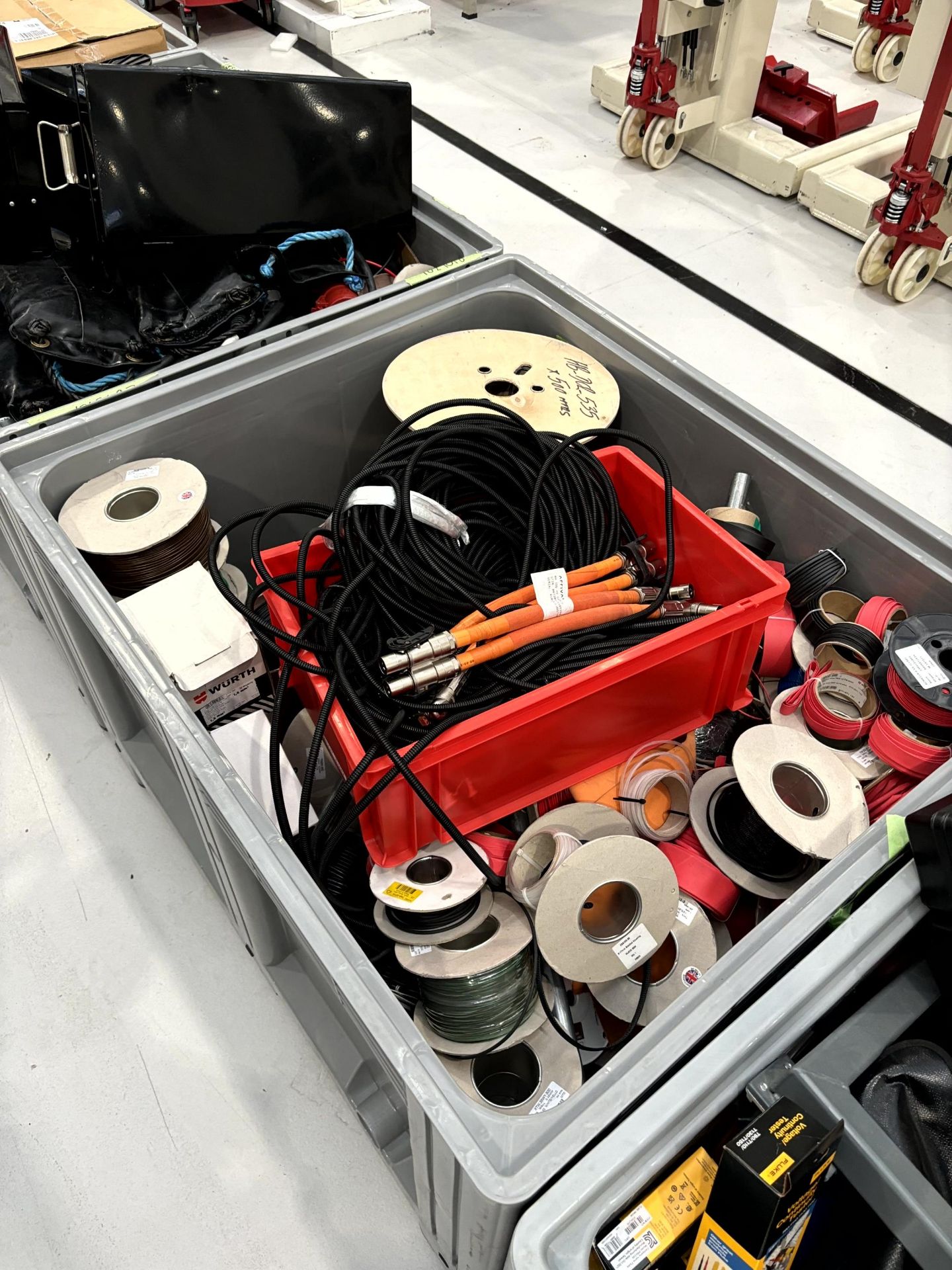 5x (no.) plastic pallet boxes with miscellaneous contents including cable reels - Image 3 of 6