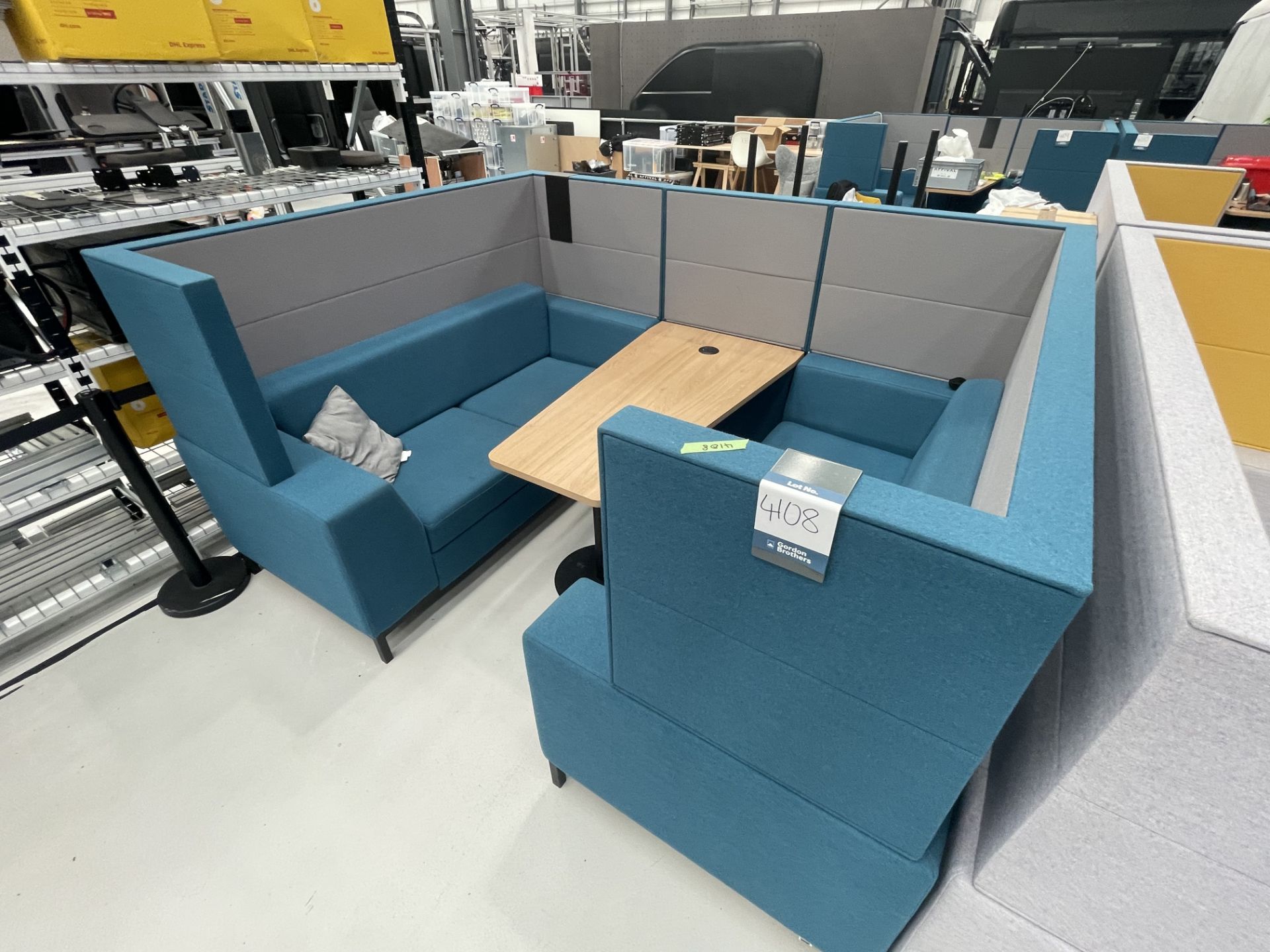 Sixteen3 Blue upholstered seating booth with wired table - Image 2 of 4