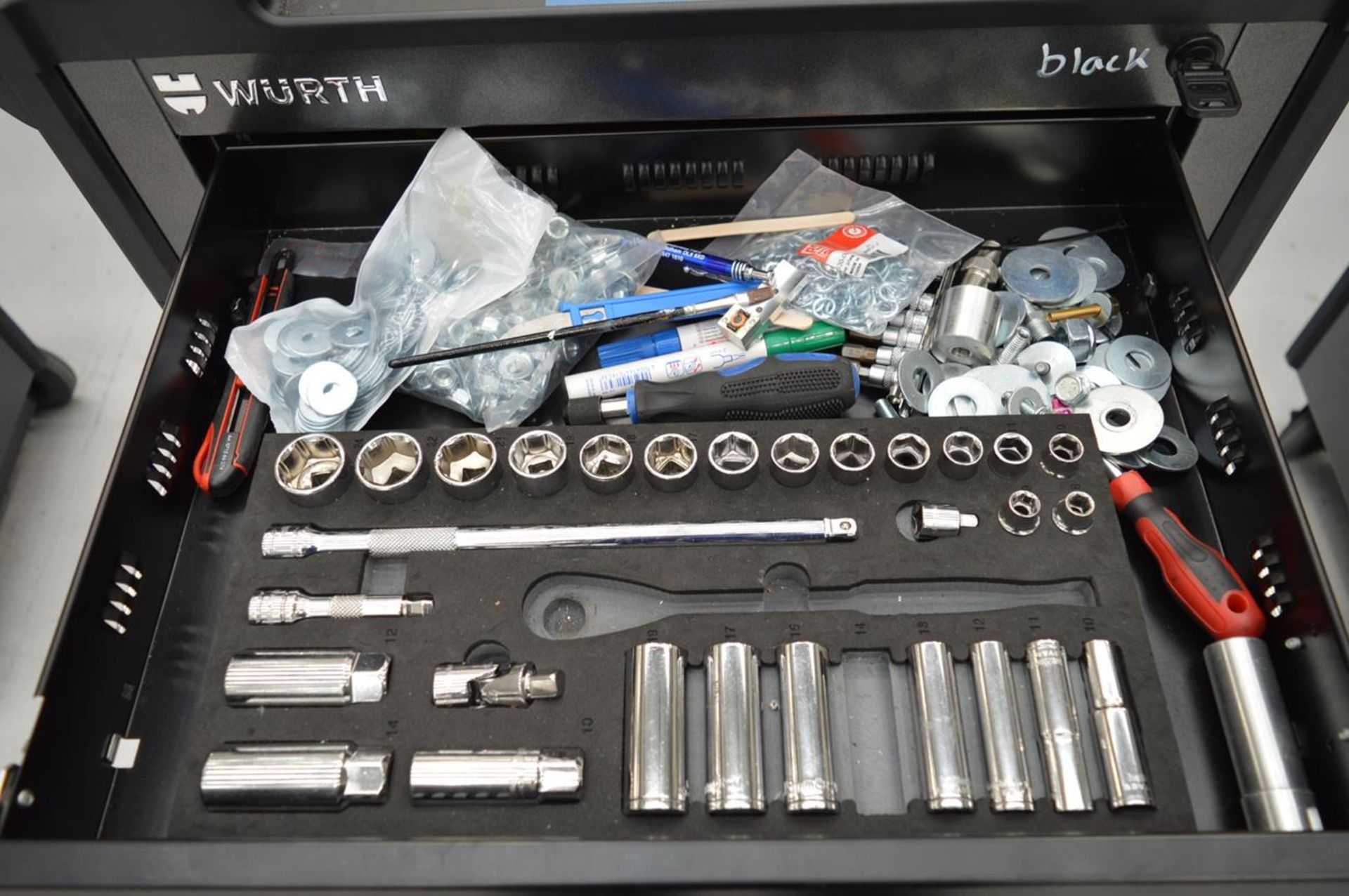 1x (no.) Wurth, multidrawer tool trolleys black partially tooled with screwdrivers, scanners, socket - Image 2 of 8