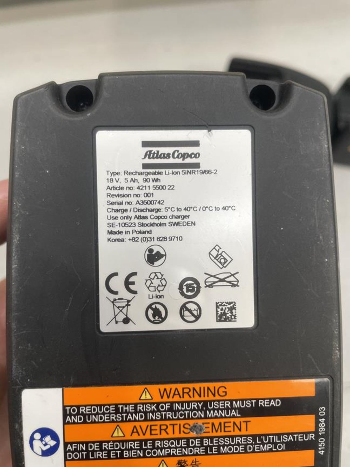 3x (no.) Atlas Copco, 5INR119662 rechargeable battery, 18v - Image 2 of 2